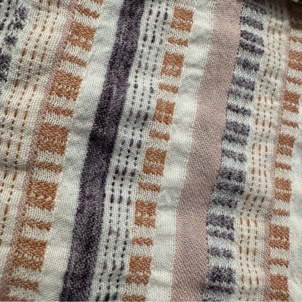 By Anthropologie Cropped Utility Pullover Top Striped Tan Purple Pink Size small - Picture 8 of 10